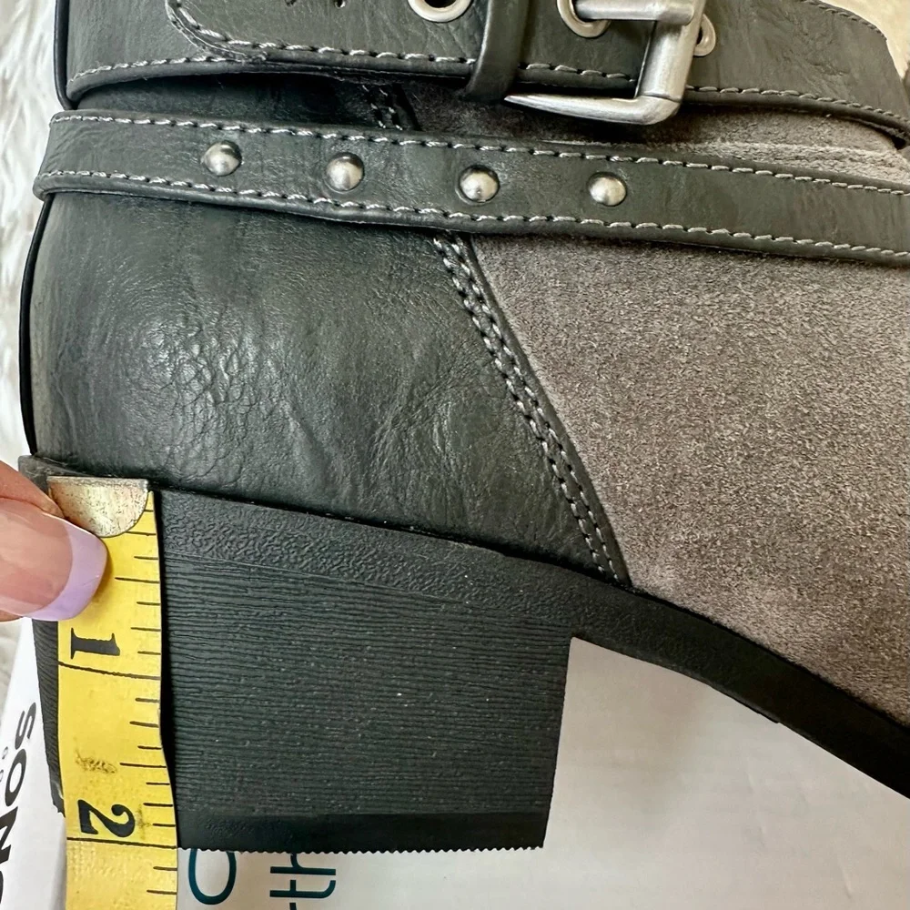 Sonoma Bette Gray Faux Suede Ankle Booties Side Zip Block Heel Women’s 9.5 NWT